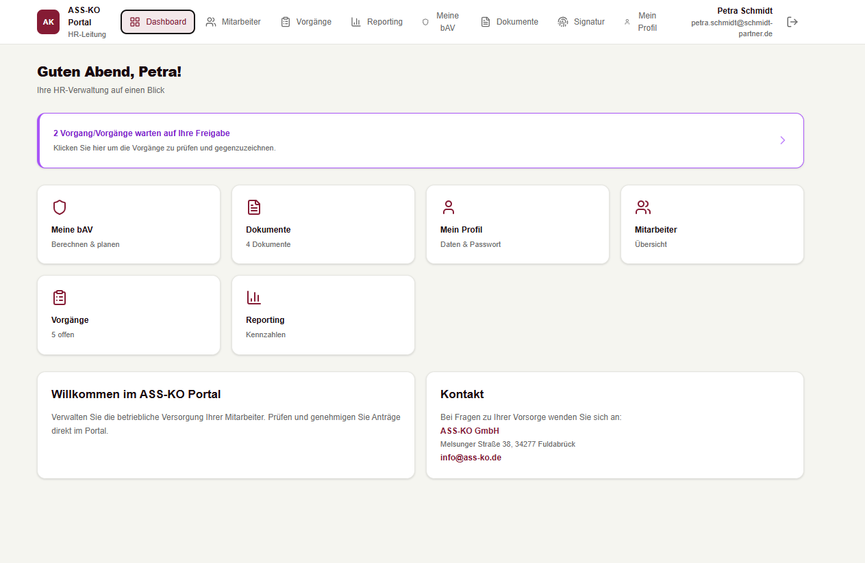 HR-Dashboard — Vorgänge, Dokumente, Mitarbeiter und Reporting auf einen Blick